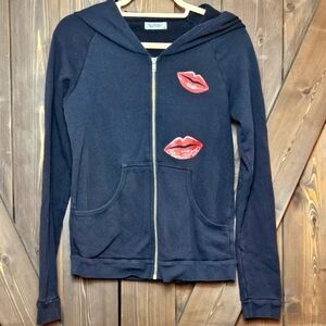 Lauren Moshi Read My Lips Black Womens Full Zip Hoodie Size XS